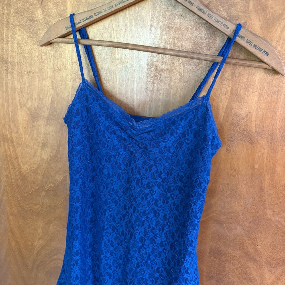 Aeropostale Blue Sheer Mesh Lace Trim Babydoll Cami Slip Dress Y2K Fairy NWT Mod - Picture 5 of 14